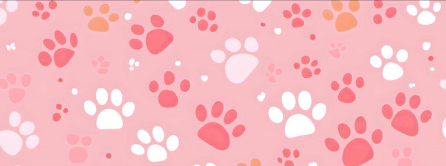 Kawaii cat paw print pattern pink pastel background cute kawaii style