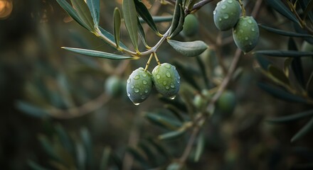 Close-up of olives with water droplets - Freshness and nature - for food blog or gastronomy content