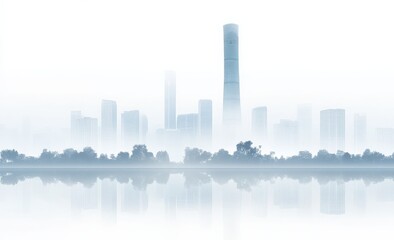 Obraz premium Misty City Skyline in the Morning