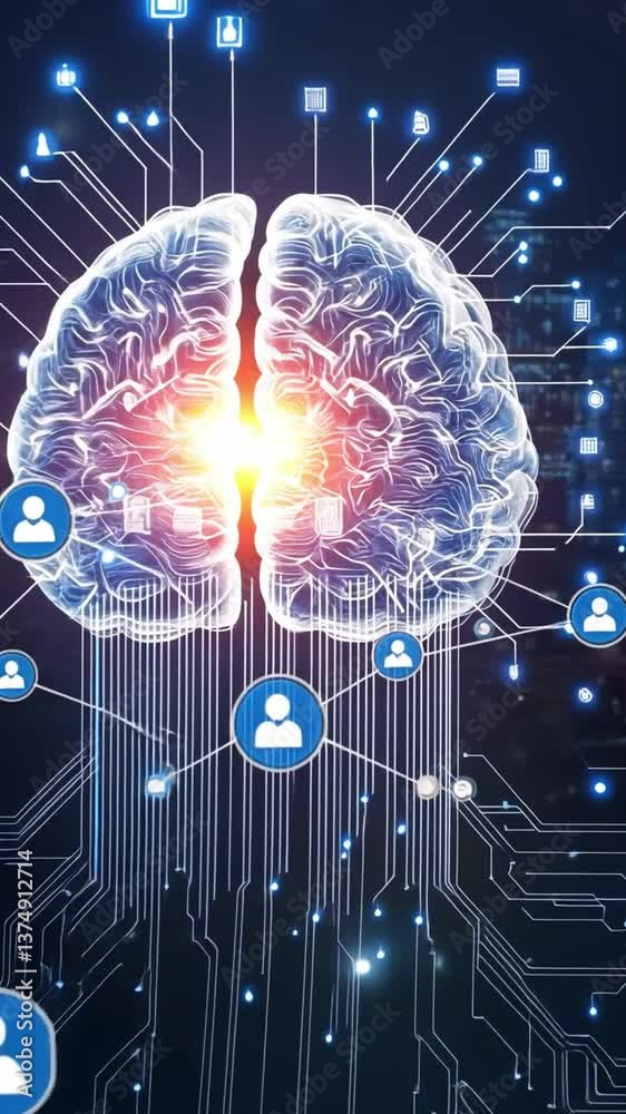 Poster exploring futuristic neural implants for enhancing cognitive functions and healthcare solutions