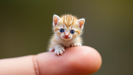 Tiny Orange Kitten Sitting on a Finger - Generative AI
