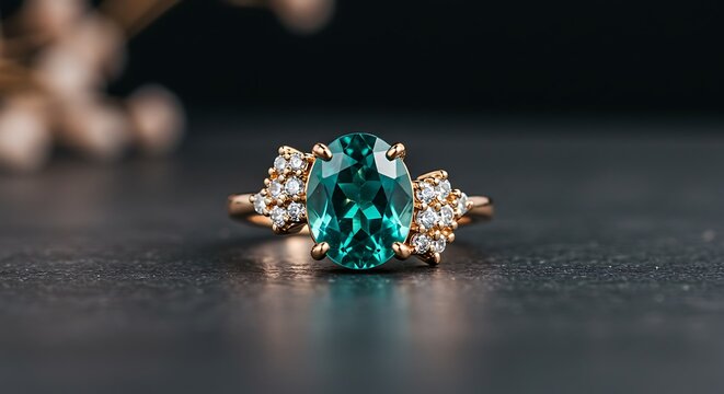 Gemstone ring close-up - love and commitment - jewelry ad or engagement announcement