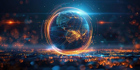 Fototapeta premium A glowing sphere with a city in the middle