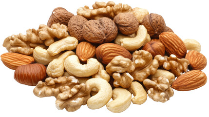Fototapeta premium Assorted nuts, almonds, walnuts, and cashews,Transparent background, PNG file,