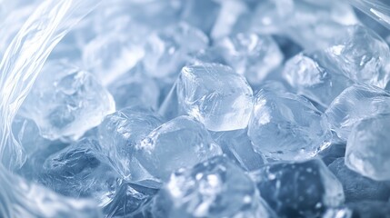 Obraz premium Ice cubes in a clear plastic bag