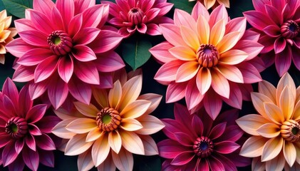 Obraz premium Bold dahlia petals, repeating design, rich color palette, decorative, photography