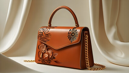 A leather handbag featuring a stylish chain strap, showcasing a sleek design and elegant finish. GENERATIVE AI