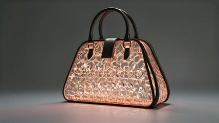 A stylish handbag featuring a unique illuminated design, showcasing vibrant colors and patterns. GENERATIVE AI