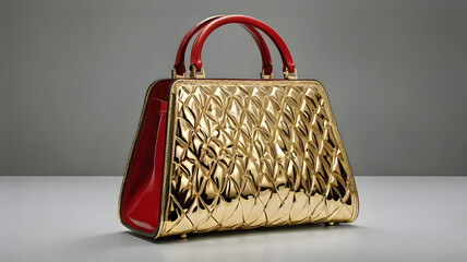 A gold and red quilted handbag featuring a stylish design and elegant color combination. GENERATIVE AI