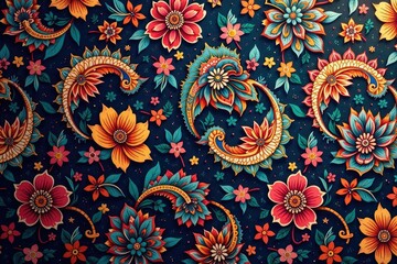 Intricate paisley floral pattern in rich jewel tones , vibrant, pattern, colorful