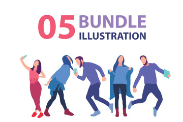 Diverse people using technology and interacting