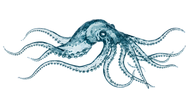 Water Octopus Flowing Gracefully Against a Clean White Background