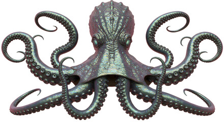 Fototapeta premium Metallic Octopus with Tentacles Curled on White Background Illustration
