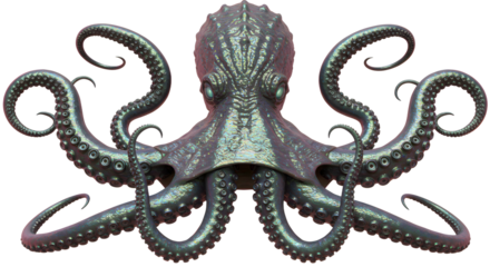 Metallic Octopus with Tentacles Curled on White Background Illustration