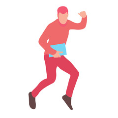 Excited person jumping with a light-blue document