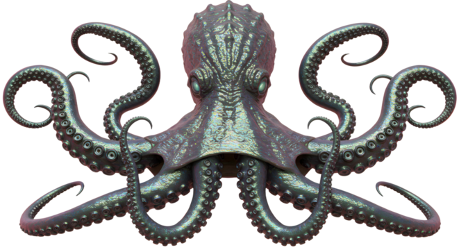 Metallic Octopus with Tentacles Curled on White Background Illustration