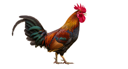 Fototapeta premium Colorful Rooster Standing Proudly on White Background Bird Livestock