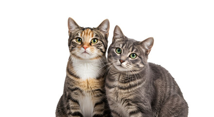 Obraz premium Two Tabby Cats Posing Closely Together with White Background