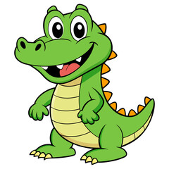 Adorable Cartoon Alligator or Crocodile with Big Eyes, Bright Smile, and Green Scales, Perfect for Children’s Illustrations, Animal-Themed Designs, and Reptile Projects Representing Playful, Friendly