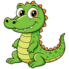 Adorable Cartoon Alligator or Crocodile with Big Eyes, Bright Smile, and Green Scales, Perfect for Children’s Illustrations, Animal-Themed Designs, and Reptile Projects Representing Playful, Friendly