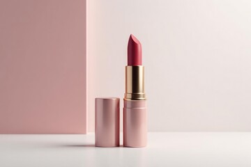 Elegant lipstick tube, pristine white backdrop, product photography, minimal