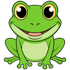 Adorable Cartoon Frog with Big Eyes, Bright Smile, and Green Skin, Perfect for Children’s Illustrations, Animal Designs, and Nature-Themed Projects Representing Playful, Friendly Creatures
