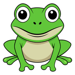 Adorable Cartoon Frog with Big Eyes, Bright Smile, and Green Skin, Perfect for Children’s Illustrations, Animal Designs, and Nature-Themed Projects Representing Playful, Friendly Creatures