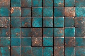 Teal Copper Metal Tile Texture.