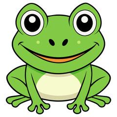 Adorable Cartoon Frog with Big Eyes, Bright Smile, and Green Skin, Perfect for Children’s Illustrations, Animal Designs, and Nature-Themed Projects Representing Playful, Friendly Creatures