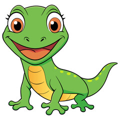 Fototapeta premium Adorable Cartoon Lizard with Big Eyes, Bright Smile, and Green Scales, Perfect for Children’s Illustrations, Animal-Themed Designs, and Reptile Projects Representing Friendly and Playful Creatures