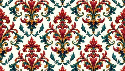 Intricate floral damask pattern, elegant swirls and leaves , embroidery, tapestry, design element
