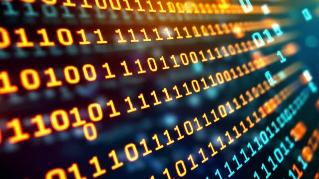 Vibrant Digital Binary Code Striking Sequence of Colors in Data Processing and Technology, Innovating Abstract World of Numbers and Code.