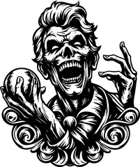 sketch vector illustration silhouette design icon logo symbol monochrome black white devil ghost zombie laughing creepy  