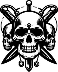 sketch vector illustration silhouette design icon logo symbol monochrome black white skull head ethnic traditional  