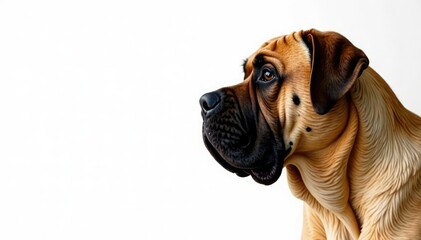 Obraz premium Large adult mastiff, side profile, purebred, white backdrop, powerful, canine, dog