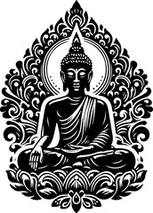 sketch vector illustration silhouette design icon logo symbol monochrome black white meditating buddha ethnic traditional  