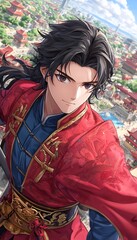 Fototapeta premium Young Man with Asian City View.