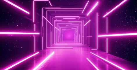 Fototapeta premium Neon Pink Tunnel in Futuristic Space Corridor