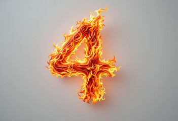 Fiery number 4 icon crafted with blazing orange and yellow flames on a plain white background symbolizes energy, dynamism, and power. Ideal for branding, advertising, and creative design projects.
