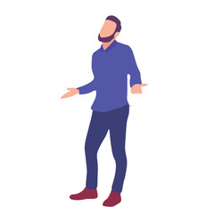 Man in casual attire, looking upward, with arms outstretched