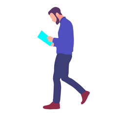Man reading a book while walking