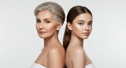 Headshot Portrait of Two Women of Different Ages with Perfect Skin
