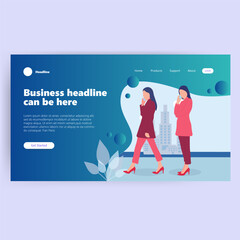 Modern business headline banner featuring two women