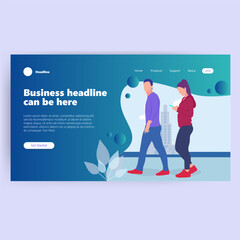 Modern business headline banner with people walking