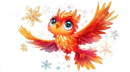 Obraz premium Colorful Cartoon Bird Flying