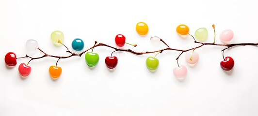 White background with drawings of colorful cherry for children, ai generative
