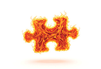 Fiery puzzle icon with dynamic swirling flames on a plain white background represents creativity, energy, and problem-solving. Suitable for innovative designs, branding, and educational visuals.