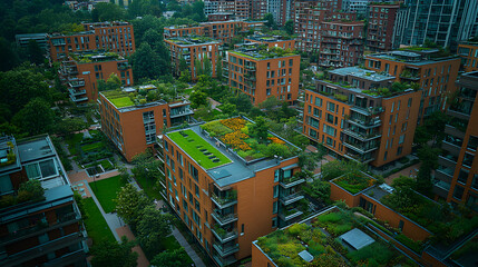 Obraz premium Aerial View of Green Rooftop Cityscape