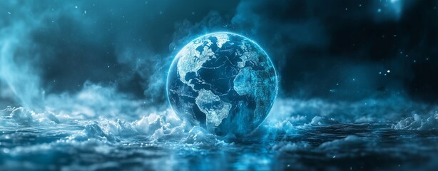 Global Warming. Blue abstract smoke on a dark backdrop evokes a celestial sphere in the night sky