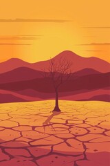 Solitary tree in arid desert landscape